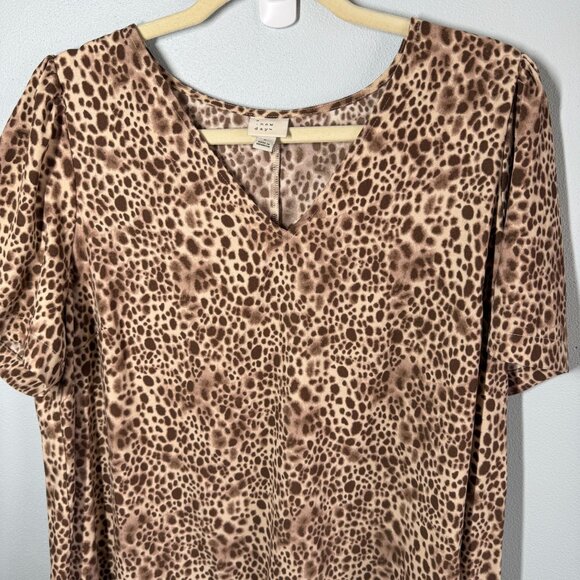 A New Day Women Leopard Print Mini Dress Large Swing Ruffle Boho V-Neck - Picture 4 of 11